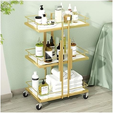 Metal Rolling Cart with Wheels - Spa Storage and Manicure Organizer for Beauty Professionals, Utility Organizer for Salon Use,Gold by Unknown