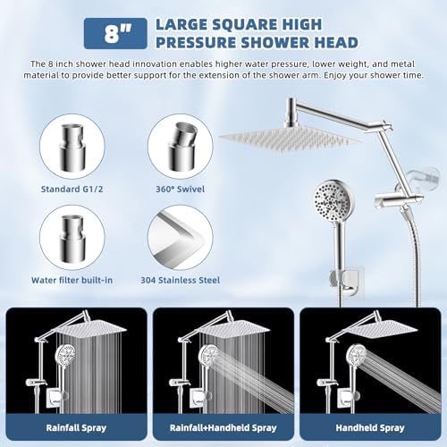 Metal Rain Shower Head with Handheld, 8“ High-Pressure Showerhead,10-Mode - Image 5