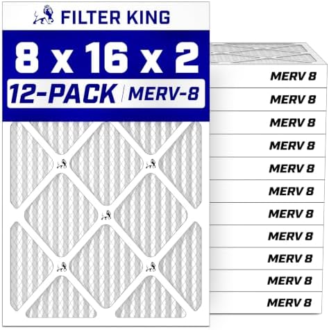 Filter King 8x16x2 Air Filter MERV 8, AC Furnace Filters (12-Pack) by FilterKing