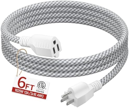 Skrizcable 16/3 6 FT Braided Extension Cord Indoor, 3 Prong Power Cable by Skrizcable