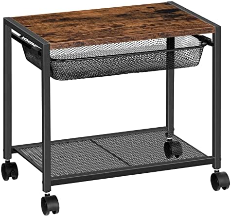 HOOBRO Under Desk Printer Stand, Industrial Printer Cart with Storage Shelf, 2-Tier Mobile Printer Table on Wheels, Heavy Duty Machine Storage Rack for Office and Home Rustic Brown + Black BF12PS01 by HOOBRO