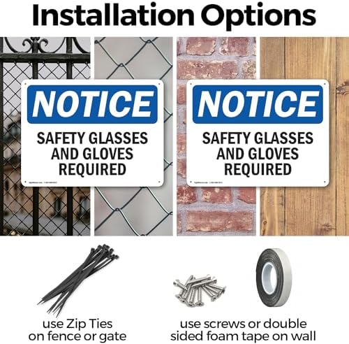 (2 Pack) Safety Glasses And Gloves Required OSHA Notice Sign 18 Inch X 12 Inch Indoor/Outdoor Rust-Free Aluminum Metal Signs for Workplace, Workshop, and Construction Site, Made in the USA - Image 3