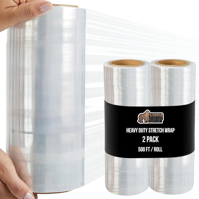 GORILLA GRIP 500% Stretch Film Heavy Duty Plastic, 2 Pack 500ft Shrink Wrap by GorillaGrip