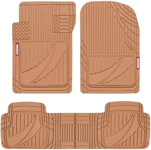 Motor Trend FlexTough™ Advanced Beige Rubber Car Floor Mats – Heavy Duty Trim to Fit All Weather Floor Mats for Cars Truck SUV - Automotive Car Interior Floor Liner Protection - Universal Fit by MotorTrend