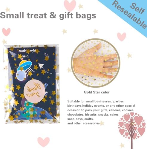 COQOFA 100 Pcs Star Printed Sealable Gift Wrap Cello Cellophane Bags Self sealing Adhensive Treat Bags Party Favor bags (4x4inch, Gold) - Image 3