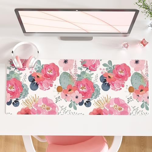 QIYI PU Leather Large Mouse Pad, Waterproof Desk Mat, 31.5" x 11.8", Peony by QIYI