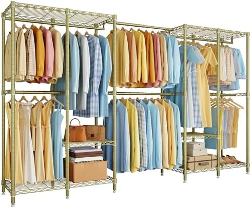 M1 Expandable Clothes Rack from 8'2"-9'9", Closet Organizer System for Reach-in Closet, Heavy Duty Clothing Rack with Extended Rods, Large Wardrobe Closet Max Load 1400 LBS, Gold by Dutexo