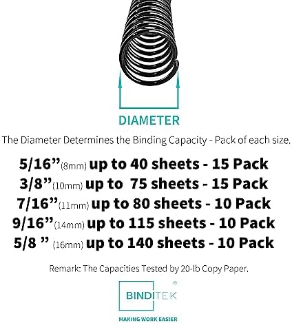 Binditek Plastic Spiral Binding Coils, Multi Size 3:1 Pitch, Black 60 Pack - Image 2