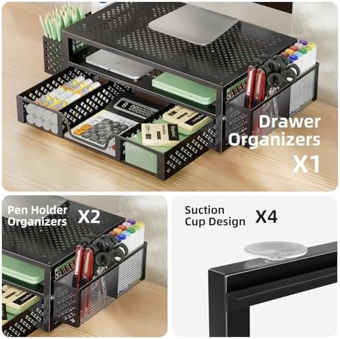 Simple Trending Monitor Stand with Drawer, 2-Tier Laptop Stand, Black - Image 4