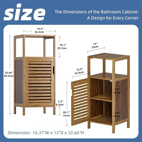HITNET Bathroom Cabinet, Bamboo Floor Cabinet Free Standing, 4 Tier Sofa Side Storage Cupboard for Living Room Kitchen Entryway, Walnut - Image 3