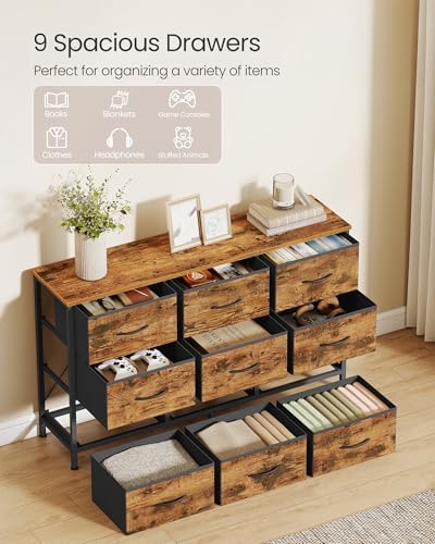 SONGMICS Dresser with 9 Fabric Drawers, TV Stand for TVs Up to 55 Inches - Image 5