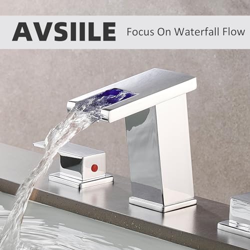 AVSIILE LED Bathroom Faucet 3 Hole, Chrome Waterfall Bathroom Faucets - Image 3