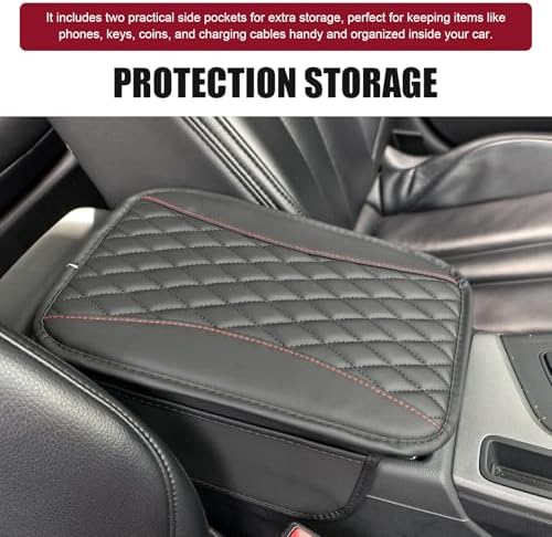 Car Center Console Cover, Upgraded Patchwork Leather Arm Rest Cover with Side Storage Pockets, Comfortable Auto Armrest Protector Cushion, Universal Middle Console Pad for SUV, Sedan (Black) - Image 7