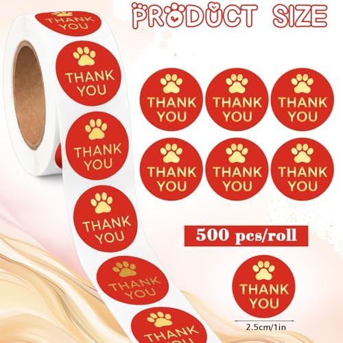 500 Pcs Thank You Dog Stickers Dog Paw Print Thank You Stickers for Shipping Mailers, Bags, Boxes, Tags, Greeting Cards, Present for Sealing and Decoration(Red) - Image 2