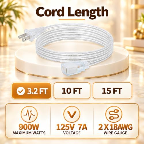Clear Extension Cord, 3.2 Feet Thin Extension Cords Indoor Thin with UL-Certified 2 Prong Indoor Cord Extension, 2 x 18AWG 7A/125V (1Pack) - Image 2