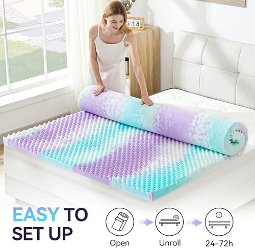 SINWEEK 3 Inch Egg Crate Memory Foam Mattress Topper Twin XL, Twin Extra Long Mattress Pads for College Dorm Room, Pressure Relieve CertiPUR-US Certified,39x80 Inches, Colorful - Image 7
