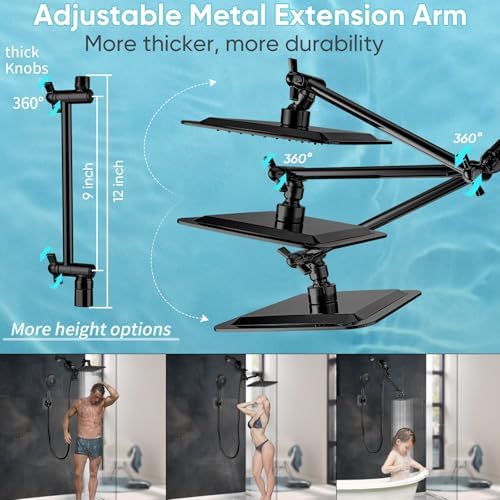 8'' Dual 20 Stage Filtered Shower Head with Handheld, 6 Spray Settings Handheld Shower Head High Pressure Rainfall Filter Combo with 12'' Adjustable Extension Arm, 71'' Shower Hose (Matte Black) - Image 3