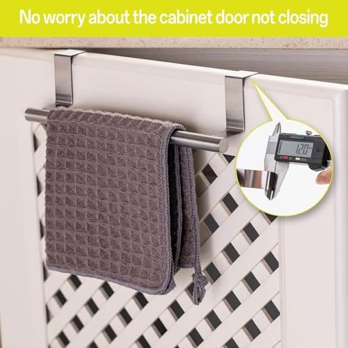 Over Cabinet Towel Bar, Cabinet Door Towel Holder, Over The Door Towel Rack, Kitchen Over Door Towel Holder, Stainless Steel Dish Towel Holder for Cabinet Door, Brushed, 2 Pack - Image 5