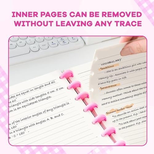 Discbound Notebook, 8-Disc Disbound Planner with Removable Pages, 180 Pages Spiral Notebook, Poly Cover Discbound Planner for Work, Travel, Note Taking(With Index Sticker),Rose Red,A4 - Image 5