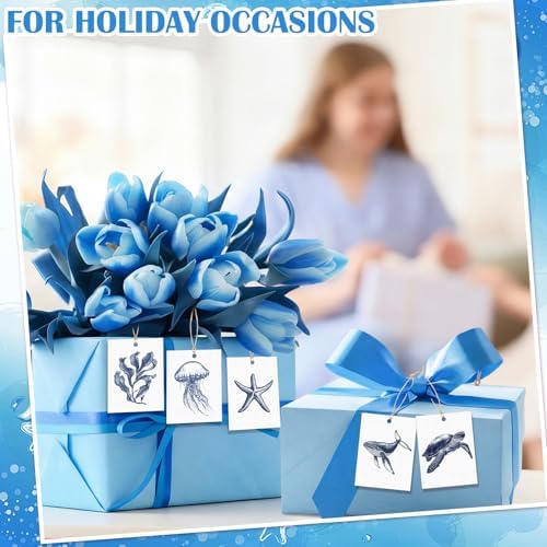 Tenceur 50 Set Watercolor Beach Gift Tags with String, Ocean Animal - Image 6