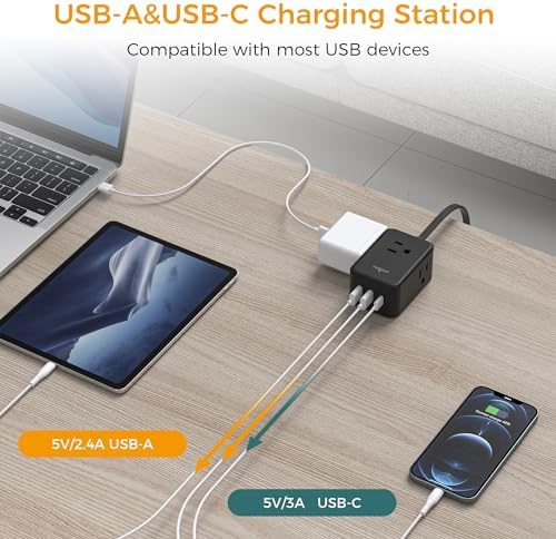 TESSAN Small Flat Plug Power Strip, Ultra Thin Extension Cord 5 ft, Black - Image 4