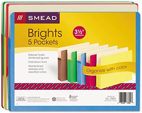 Smead File Pocket, Straight-Cut Tab, 3-1/2" Expansion, Letter Size, Assorted Colors, 5 per Pack (73892) - Image 5