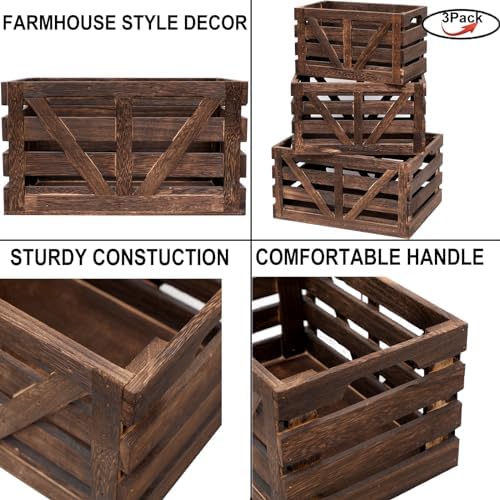 Nested Wooden Storage Crates Set of 3 (L,M,S),Rustic Wood Crate for Storage - Image 4