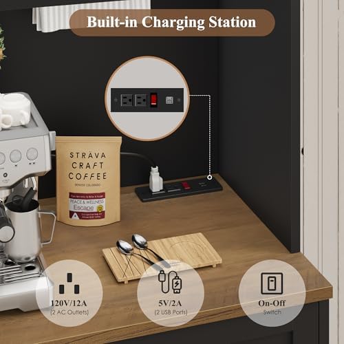 HOSTACK 75" Kitchen Pantry Storage Cabinet, Coffee Bar Hutch Cabinet, Black - Image 6