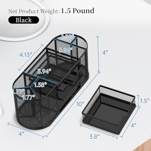 SUPEASY Mesh Desk Organizer, Pen Holder for Desk with 2 Drawers, Black - Image 3