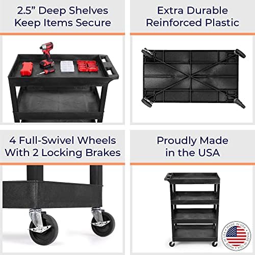Stand Steady Tubstr 4 Shelf Utility Cart Supports Up to 300 lbs - Heavy-Duty Plastic Service Push Cart with Deep Shelves and 4" Casters, for Offices, Warehouse Storage, Garage (Black, 35 x 18 x 50) - Image 4