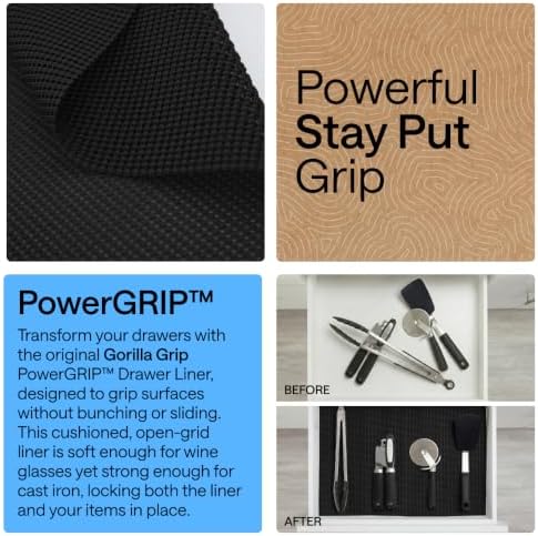 GORILLA GRIP powerGRIP Drawer Shelf and Cabinet Liner, 17.5"x20', Black - Image 3