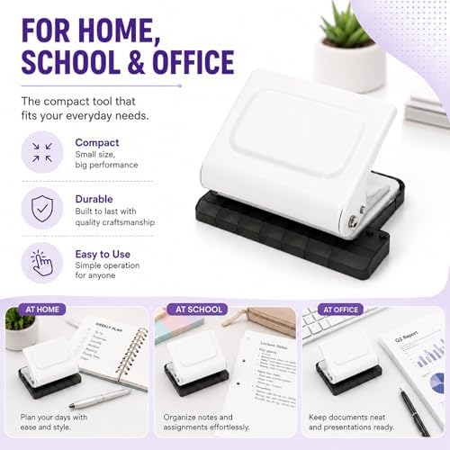 10 Hole Punch Binding Machine Kit for Planner (White) with 10 Multi-Color Spiral Coils, Adjustable A4 A5 B5 Paper Puncher, DIY Notebook Scrapbook Maker for Home Office School Organization - Image 6