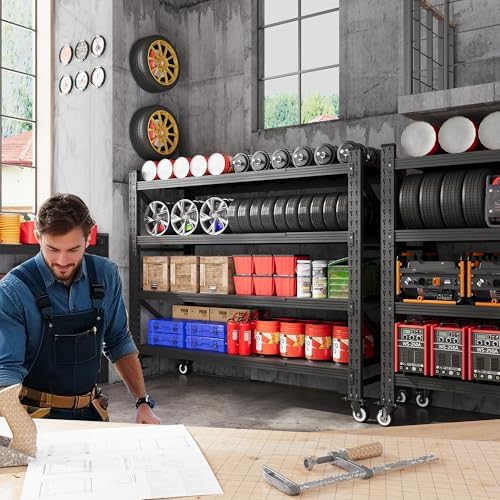 55.1” Wide Heavy Duty Metal Garage Shelving, Steel Shelf with Wheels - Image 2