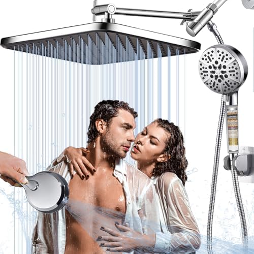 Tandem Shower Head with Filters-14'' Rainfall ShowerHead,Filtered Power Wash Handheld for Hard Water,High Pressure Output, Reduces Dry Itchy Skin, Improves Condition of Your Body, Hair by BSTGZLUXU