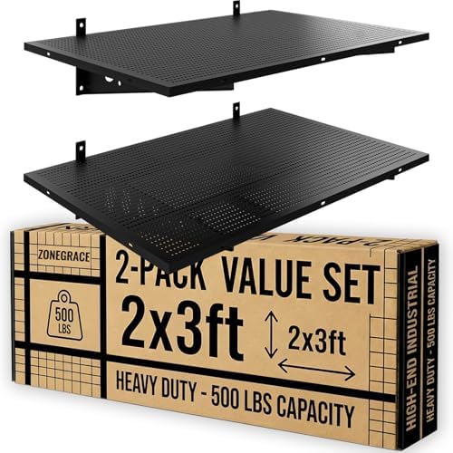 ZONEGRACE 2-Pack 2x3ft Deep Garage Shelving Wall Mount, 500 Lbs Wall Shelf Heavy Duty, Wall Shelves For Garage Storage With Complete Install Kit & Hooks, Black by ZONEGRACE