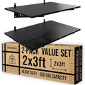 ZONEGRACE 2-Pack 2x3ft Deep Garage Shelving Wall Mount, 500 Lbs Wall Shelf Heavy Duty, Wall Shelves For Garage Storage With Complete Install Kit & Hooks, Black by ZONEGRACE