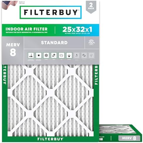 Filterbuy 25x32x1 Air Filter MERV 8 Dust & Allergy Defense (2-Pack) by Filterbuy
