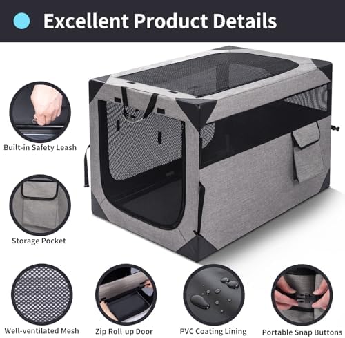 Zikopomi 36 Inch Portable Soft Foldable Dog Crate, 36" L x 25" W x 25" H - Image 3