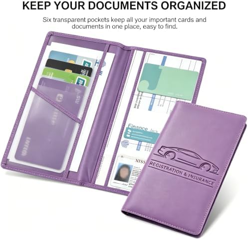 Car Registration and Insurance Holder, Vehicle Document Organizer with Secure Magnetic Closure, Automotive Glove Box Organizer for License, Cards & Essential Paperwork (Purple, 1PCS) - Image 5
