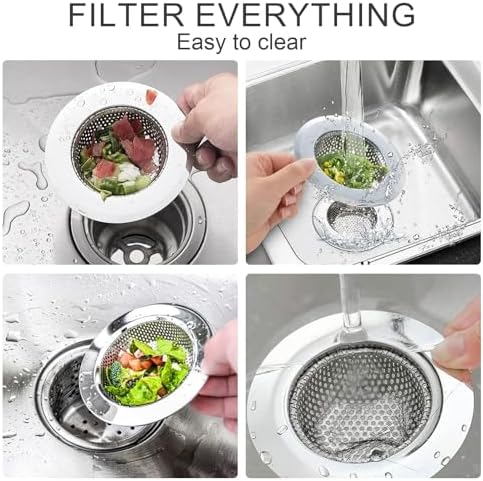 3pcs Heavy Duty Stainless Steel Slop Basket Filter Trap, 4.5" Top / 2.95" Mesh Metal Sink Strainer,Perfect for Kitchen Sink/Bathroom Bathtub Wash Basin Floor Drain Balcony Drain Hole,Utility - Image 4