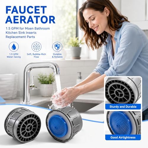 3 Pack Faucet Aerator, 116711 Faucet Aerator 1.5 Gpm for Moen Bathroom Kitchen Sink Inserts Replacement Parts, Replacement Parts Flow Retrictor Insert Replacement Faucet Aerators (black) - Image 5
