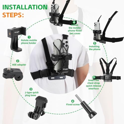 KINGKI Mobile Phone Chest Strap Harness Mount Head Strap Holder Kit for POV/VLOG,Cell Phone Clip Compatible with iPhone,Samsung,GoPro Hero 12, 11,10, 9, 8, AKASO,DJI Osmo,and Action Cameras… - Image 3