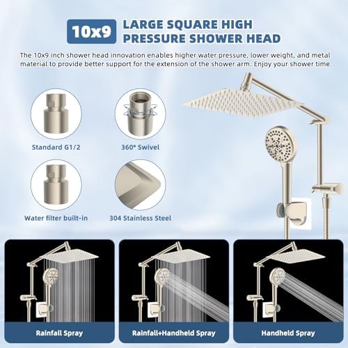 Metal Rain Shower Head with Handheld, 10" High-Pressure Showerhead,10-Mode - Image 2