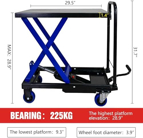 Industrial Manual Hydraulic Lifting Trolley 500 Pound Capacity Single Shear Structure with Moving Wheels and Safety backrest Material Transportation Platform Trolley - Image 3