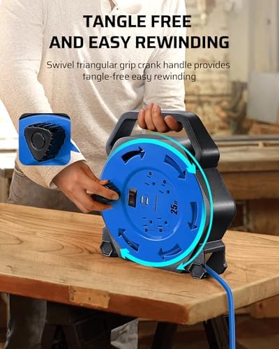 DEWENWILS 25FT Extension Cord Reel, Hand Wind Retractable Cord Reel - Image 5