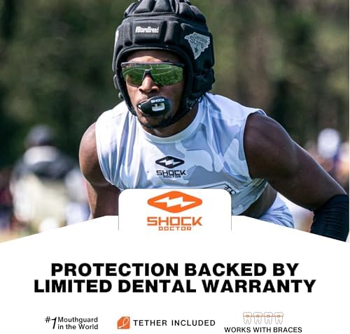 Shock Doctor Lip Guard, Adult and Youth Mouth Guard Football with Strap, Breathable Wide Opening Football Mouthpiece for Youth and Adults OSFA, Shock Doctor Mouth Guards, Max Airflow - Image 4