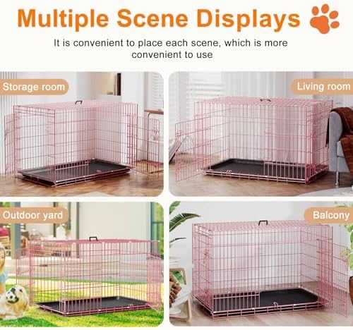 FDW | 48" Foldable Metal Dog Crate | Pink | Cage for XL Dogs - Image 5