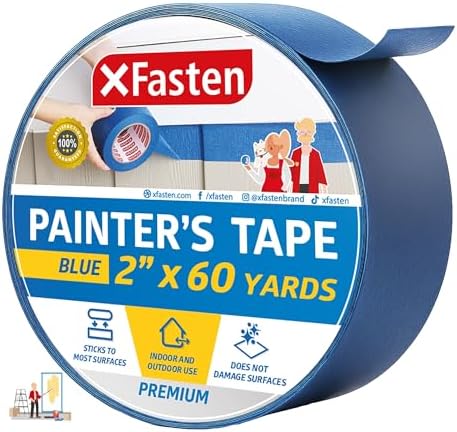 XFasten Professional Blue Painters Tape, Sharp Edge Line Technology, 2" by 60 Yards (Single Pack) - Produces Sharp Lines and Residue-Free Artisan Grade Clean Release Wall Trim Tape by XFasten