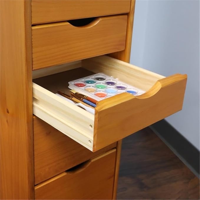 Pemberly Row Modern Solid Wood 6+2 Drawers Roll Utility Cart in Med Pine - Image 6