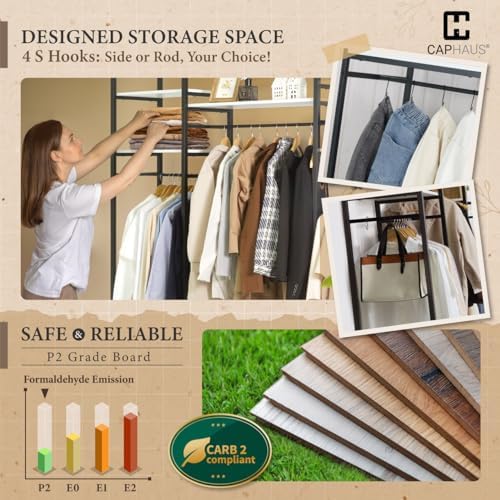 CAPHAUS 913lbs Capacity Heavy Duty Clothing Rack, 75" W Metal Garment Rack with Drawers Hanging Rods and Wood Shelves, Freestanding Closet Organizer, White Board - Image 5